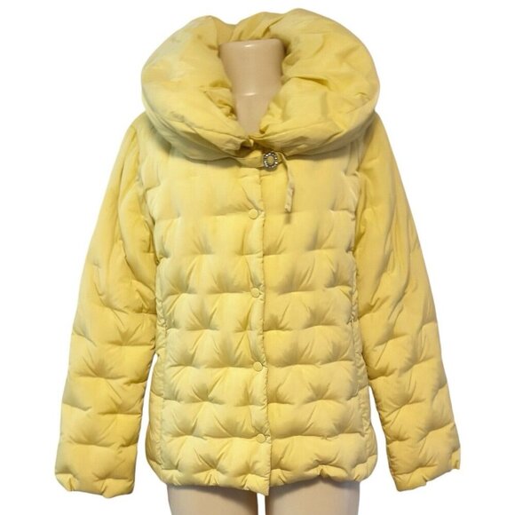 Vintage 70s‎ Down Puffer Jacket Pale Butter Yellow Real Feathers Norma Dilegge - Picture 1 of 16